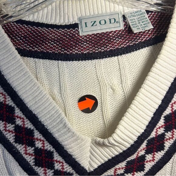 IZOD MENS Sweater XL WHITE BLUE Argyle PREPPY HIPHOP cricket Academia Vtg 80s - Picture 9 of 11